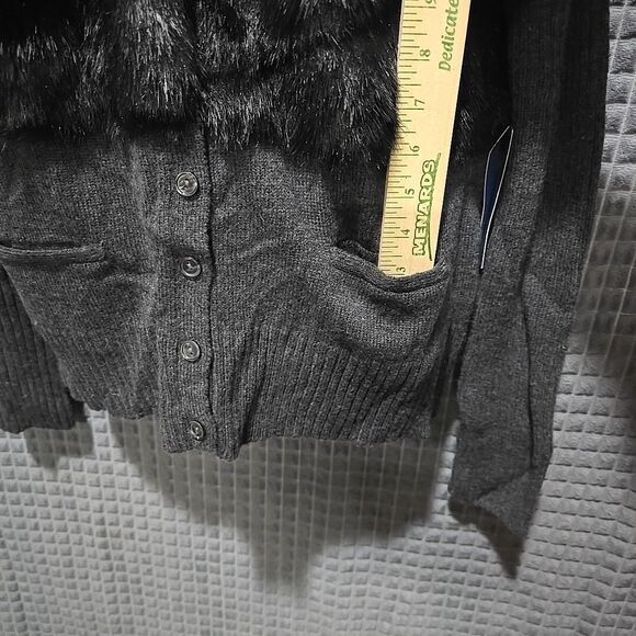 Faux Fur Wool Cardigan Sweater SzL-XL VeraWang Y2K Baddie Glam Boho Chic Preppy - Picture 7 of 16